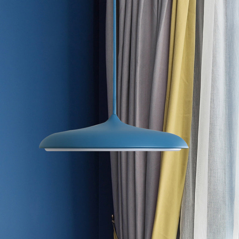 Modern Metal Disk Ceiling Pendant Light - 10"/16" Diameter - 1 Light - White/Pink/Yellow - Warm/White Hanging Lamp