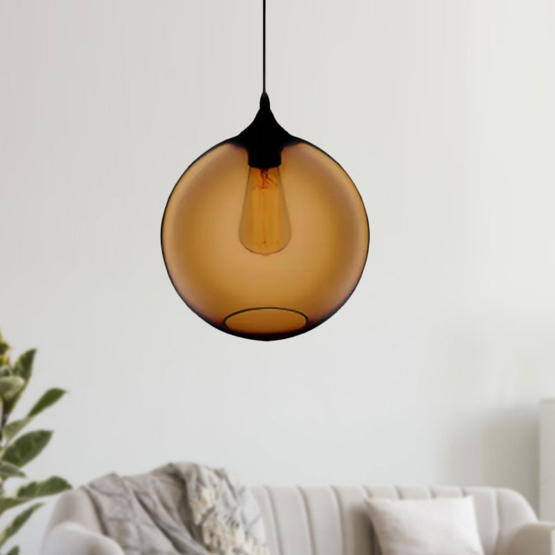Simplicity Glass Globe Pendant Light - 1 Light, Red/Brown/Clear