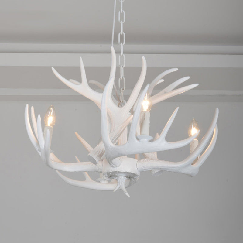 White Resin Antler Chandelier – Modern Rustic 4/6/9-Light Hanging Ceiling Lamp