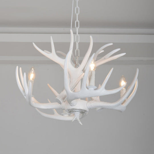 White Resin Antler Chandelier – Modern Rustic 4/6/9-Light Hanging Ceiling Lamp