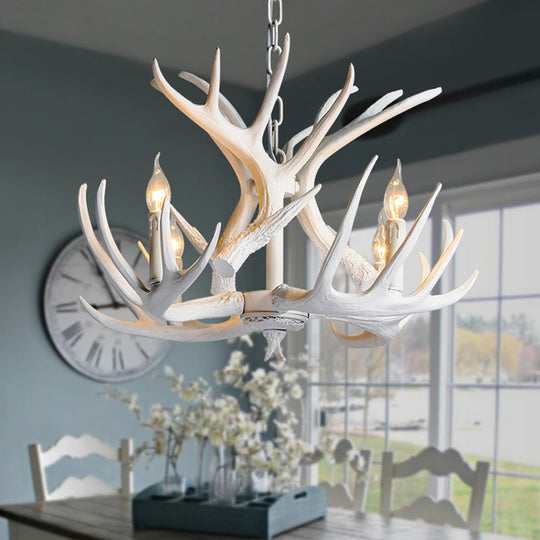 White Resin Antler Chandelier – Modern Rustic 4/6/9-Light Hanging Ceiling Lamp