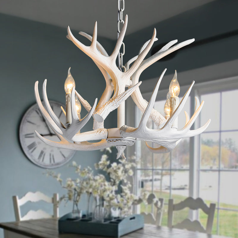 Resin Antler Hanging Chandelier Modern Style 4/6/9 Lights White Hanging Ceiling Light