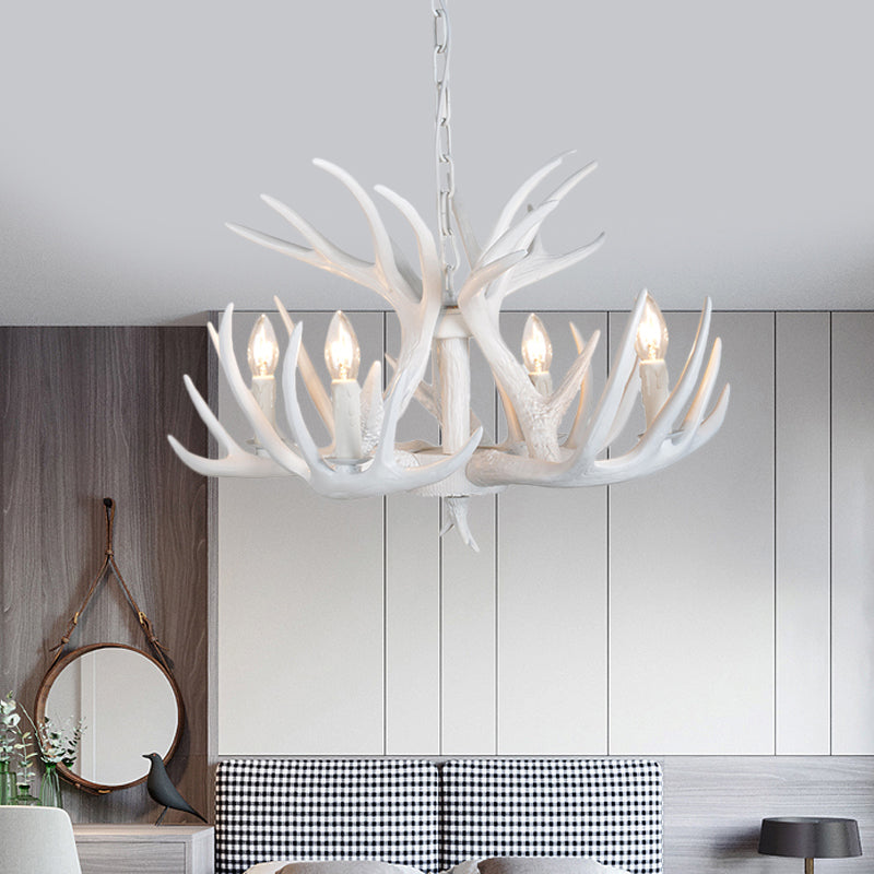 White Resin Antler Chandelier – Modern Rustic 4/6/9-Light Hanging Ceiling Lamp