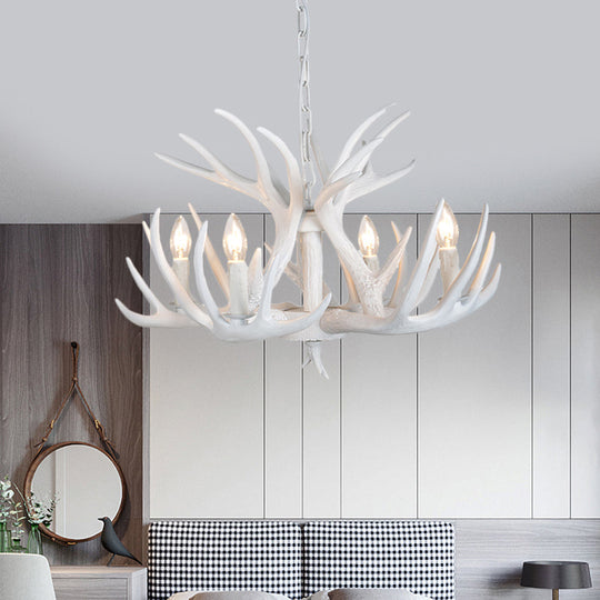 White Resin Antler Chandelier – Modern Rustic 4/6/9-Light Hanging Ceiling Lamp