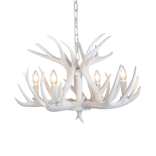 White Resin Antler Chandelier – Modern Rustic 4/6/9-Light Hanging Ceiling Lamp