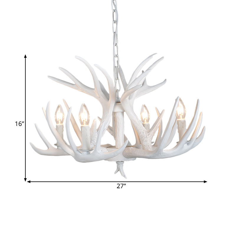 Resin Antler Hanging Chandelier Modern Style 4/6/9 Lights White Hanging Ceiling Light