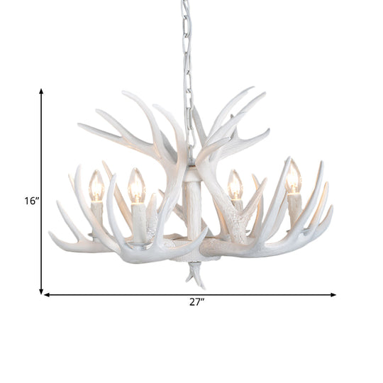 Resin Antler Hanging Chandelier Modern Style 4/6/9 Lights White Hanging Ceiling Light