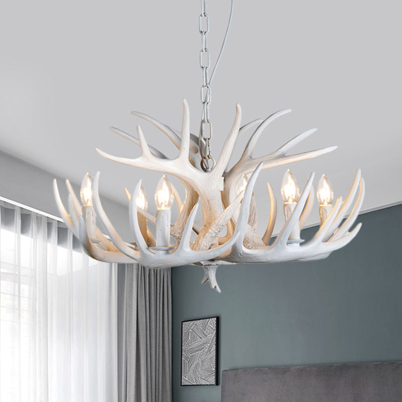 Resin Antler Hanging Chandelier Modern Style 4/6/9 Lights White Hanging Ceiling Light