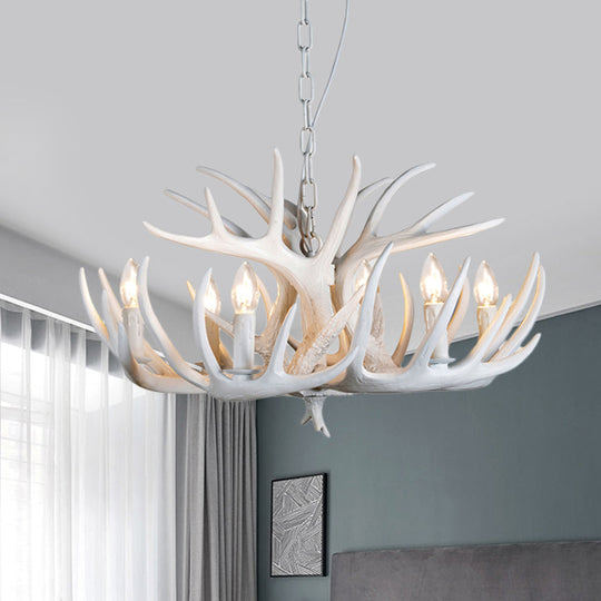 Resin Antler Hanging Chandelier Modern Style 4/6/9 Lights White Hanging Ceiling Light