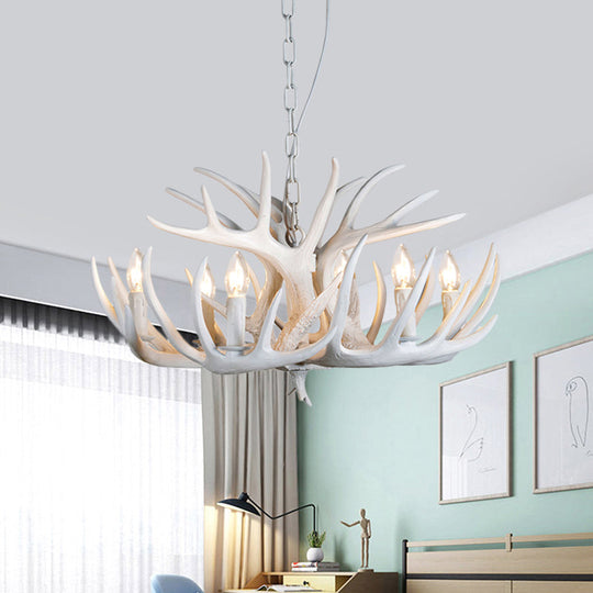 Resin Antler Hanging Chandelier Modern Style 4/6/9 Lights White Hanging Ceiling Light