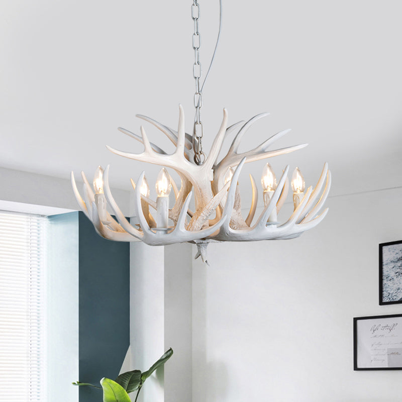 Resin Antler Hanging Chandelier Modern Style 4/6/9 Lights White Hanging Ceiling Light