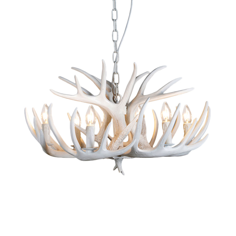 White Resin Antler Chandelier – Modern Rustic 4/6/9-Light Hanging Ceiling Lamp