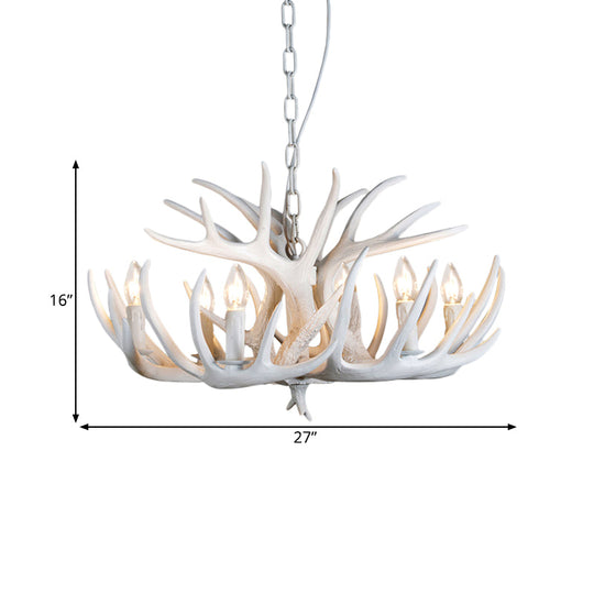 White Resin Antler Chandelier – Modern Rustic 4/6/9-Light Hanging Ceiling Lamp