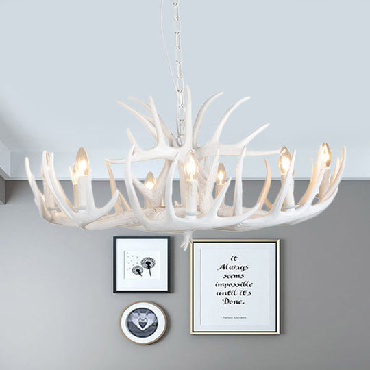 Resin Antler Hanging Chandelier Modern Style 4/6/9 Lights White Hanging Ceiling Light