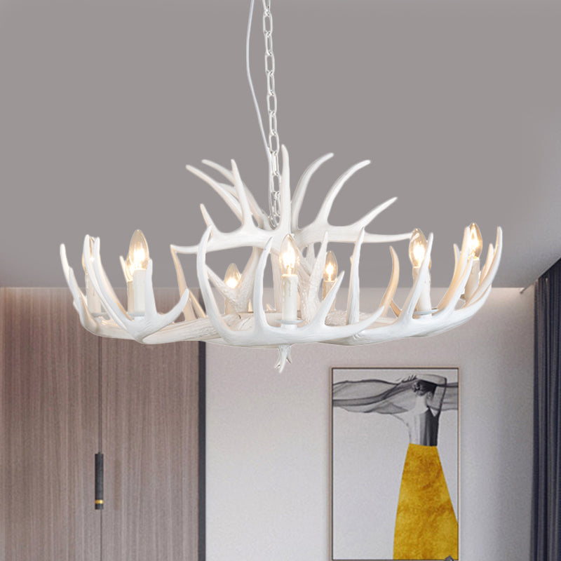 Resin Antler Hanging Chandelier Modern Style 4/6/9 Lights White Hanging Ceiling Light