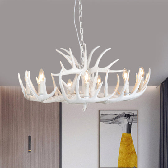 Resin Antler Hanging Chandelier Modern Style 4/6/9 Lights White Hanging Ceiling Light