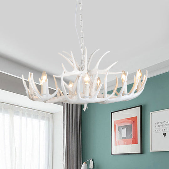 White Resin Antler Chandelier – Modern Rustic 4/6/9-Light Hanging Ceiling Lamp
