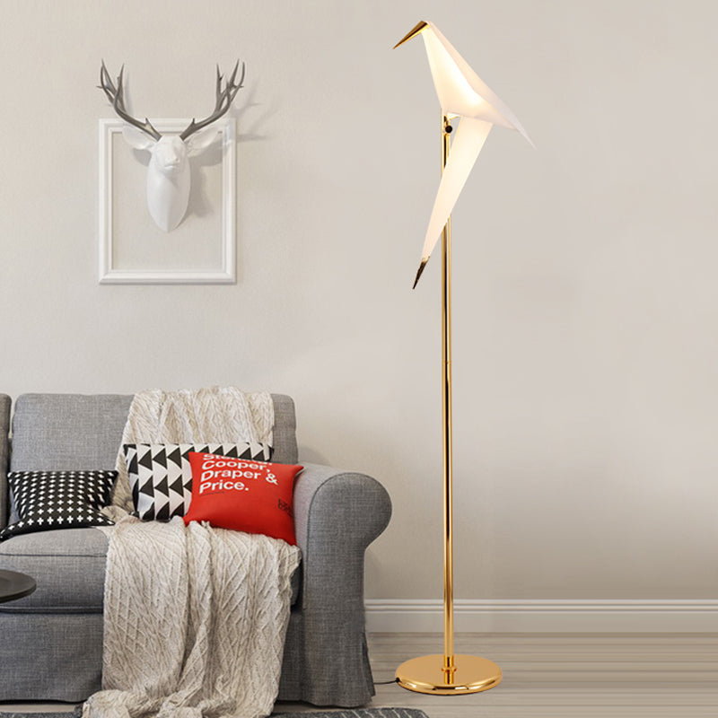 Contemporary Bird Shape LED Floor Lamp - Foldable Plastic, Gold Finish in Warm/White Light