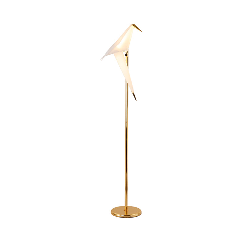 Contemporary Bird Shape LED Floor Lamp - Foldable Plastic, Gold Finish in Warm/White Light