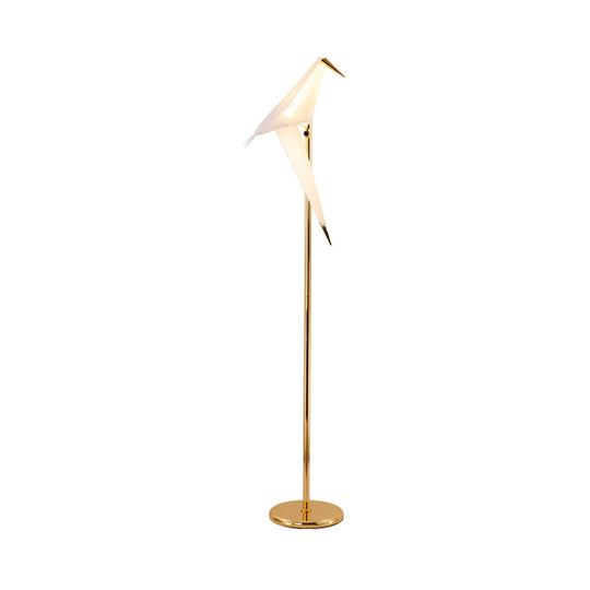 Contemporary Bird Shape LED Floor Lamp - Foldable Plastic, Gold Finish in Warm/White Light