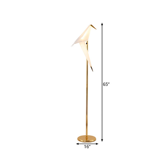 Contemporary Bird Shape LED Floor Lamp - Foldable Plastic, Gold Finish in Warm/White Light