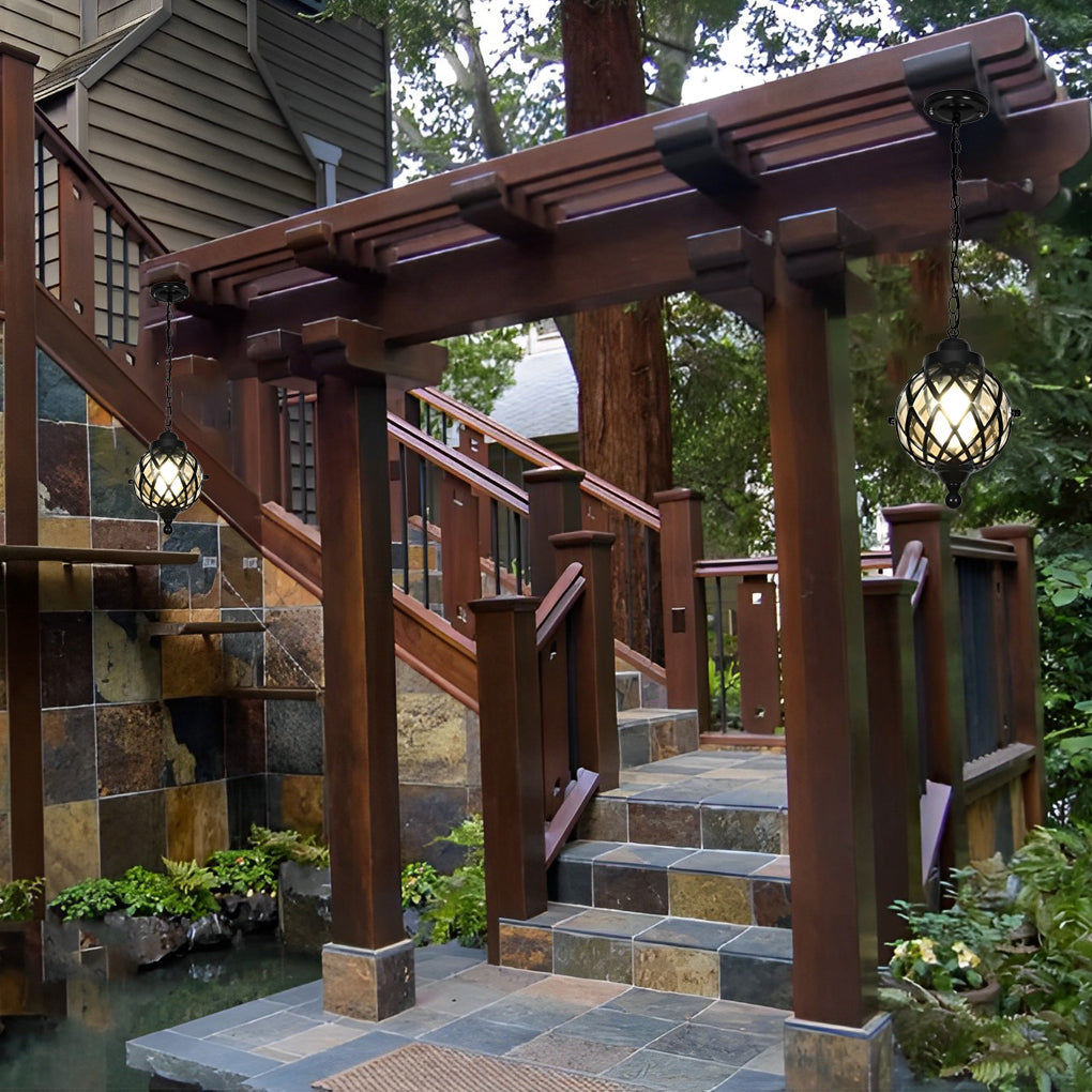 1-Light Tea Glass Globe Outdoor Pendant Light