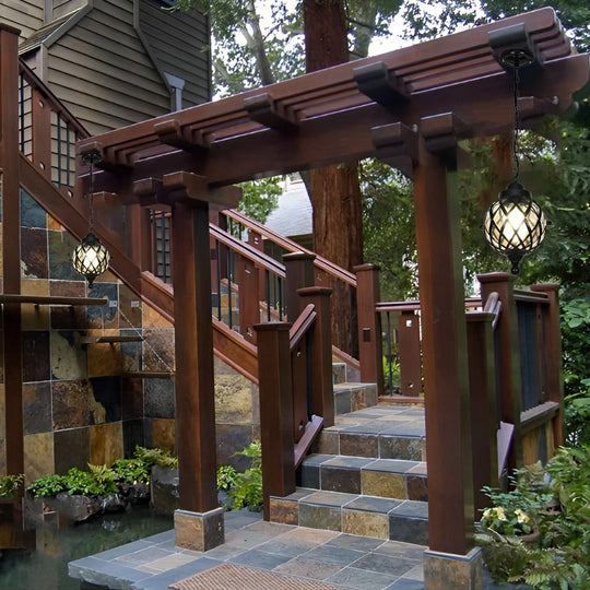 1-Light Tea Glass Globe Outdoor Pendant Light