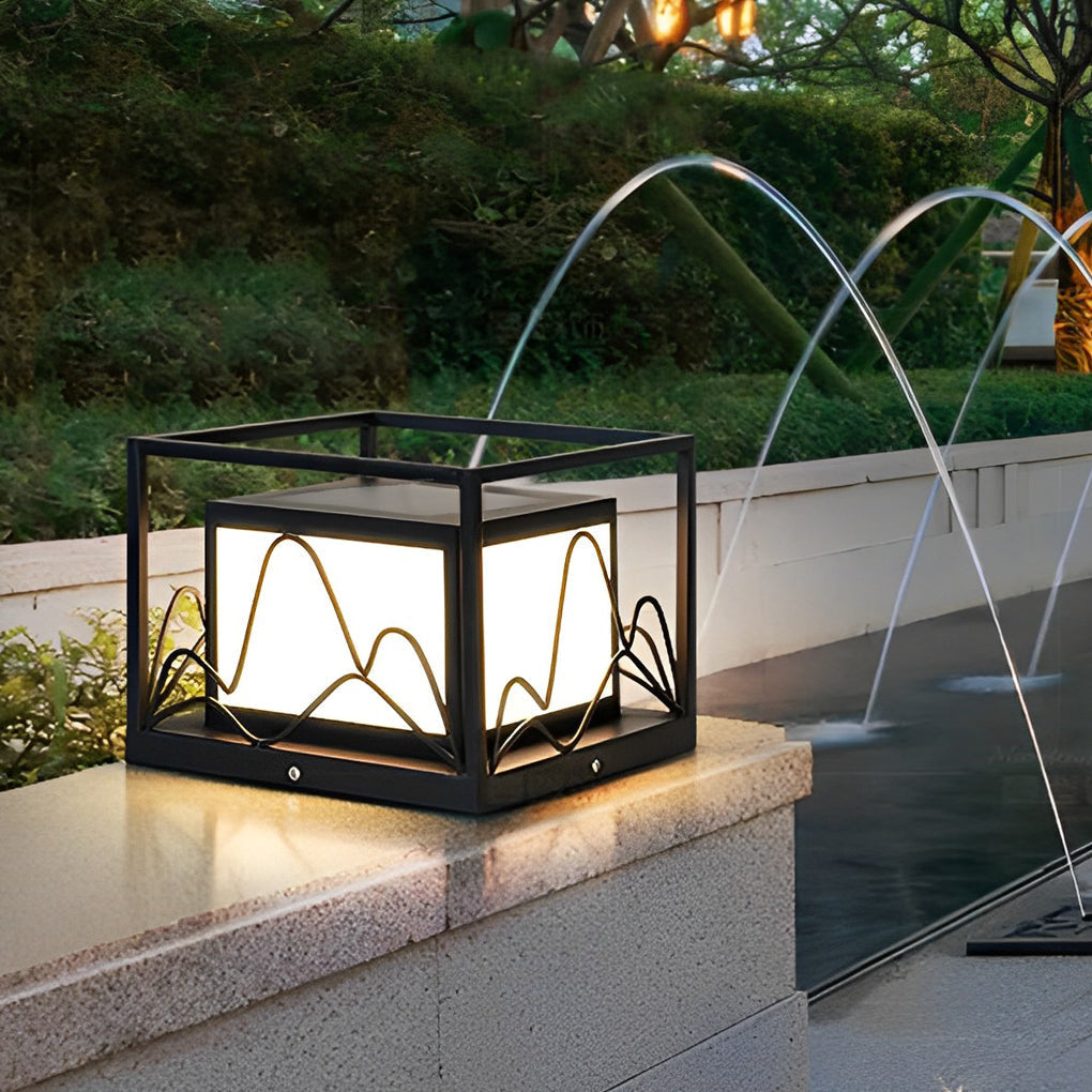 Square Solar LED Outdoor Post Cap Lights with Mountain Design