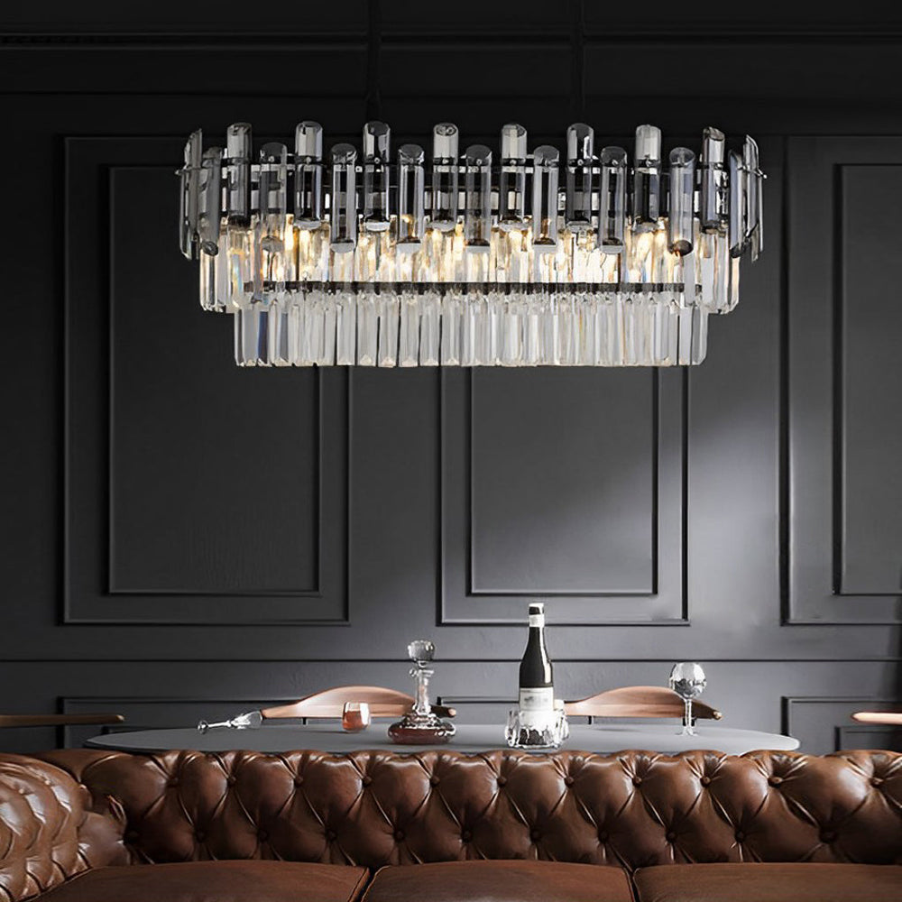 Long Rectangular Crystal LED Chandelier with 3-Step Dimming