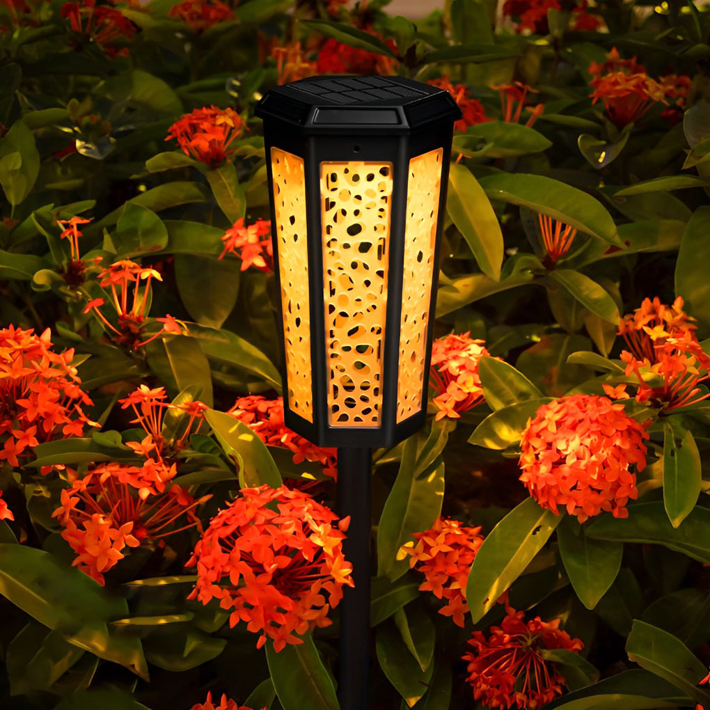 RGB Hexagon Hollow Outdoor Solar Stake Light Waterproof Landscape Lighting