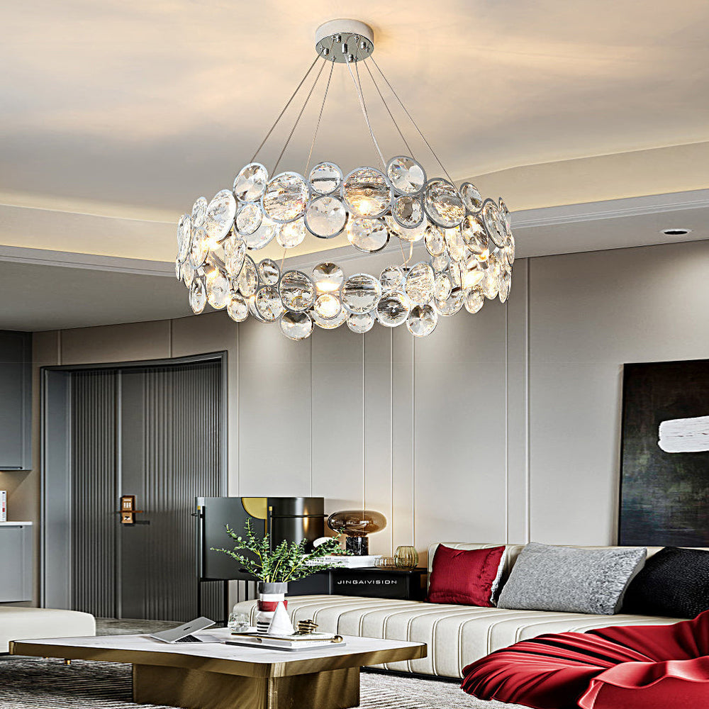 Round Bubbles Crystal Electroplated Metal Modern Chandelier Light