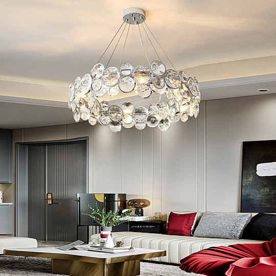 Round Bubbles Crystal Electroplated Metal Modern Chandelier Light