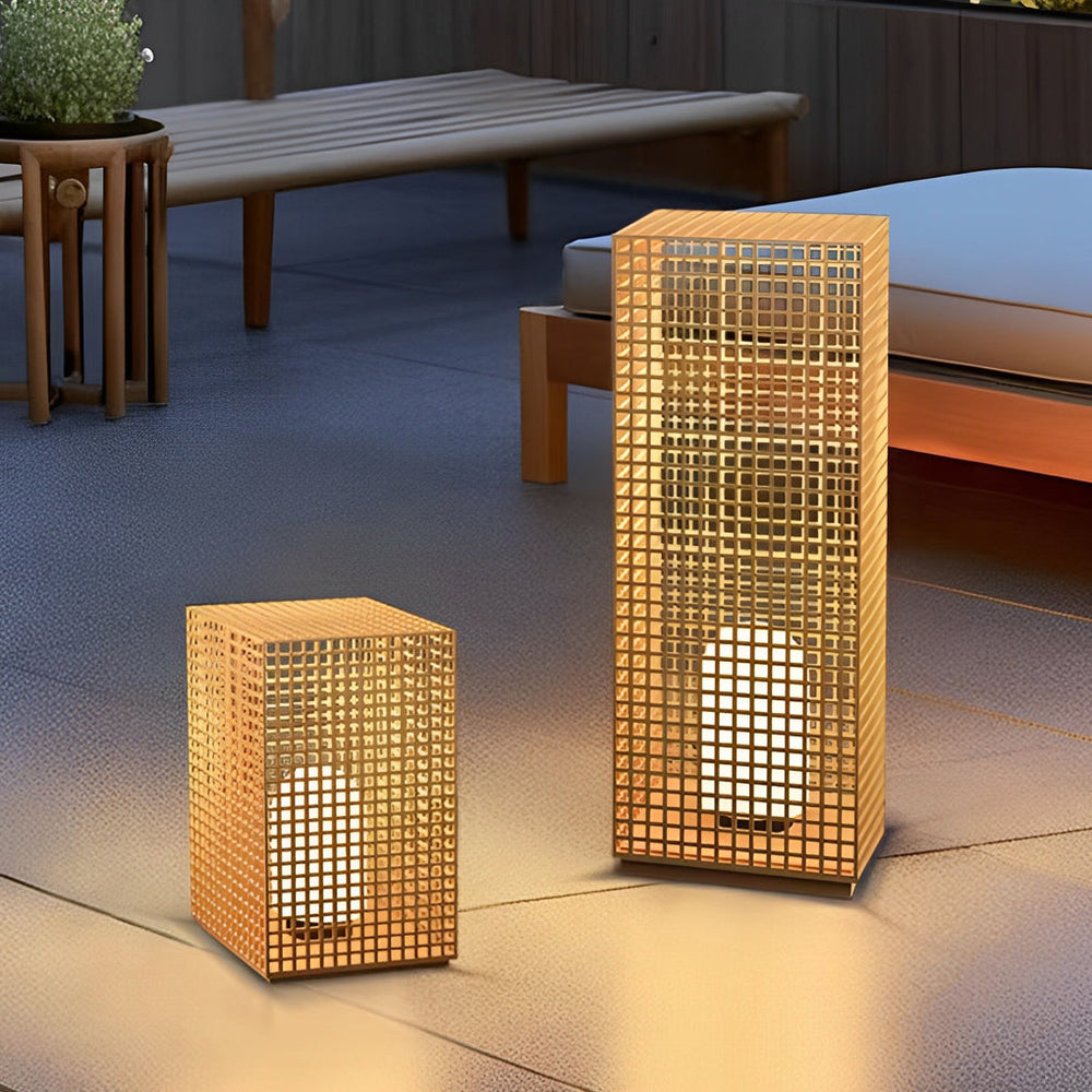 Artistic Gold Cuboid Pathway Bollard Lights