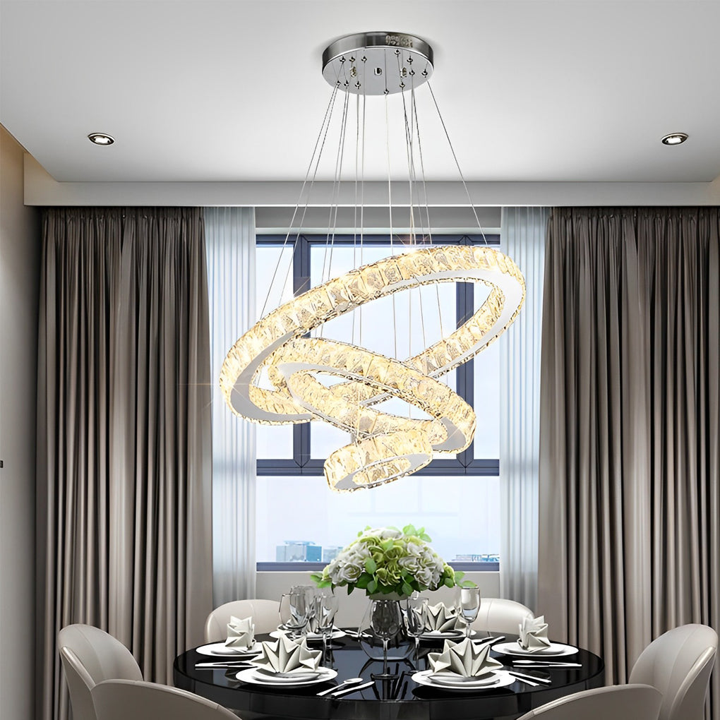 Luxury Crystal 3-Tier LED Chandelier – Geometric or Stacked Ring Pendant Light
