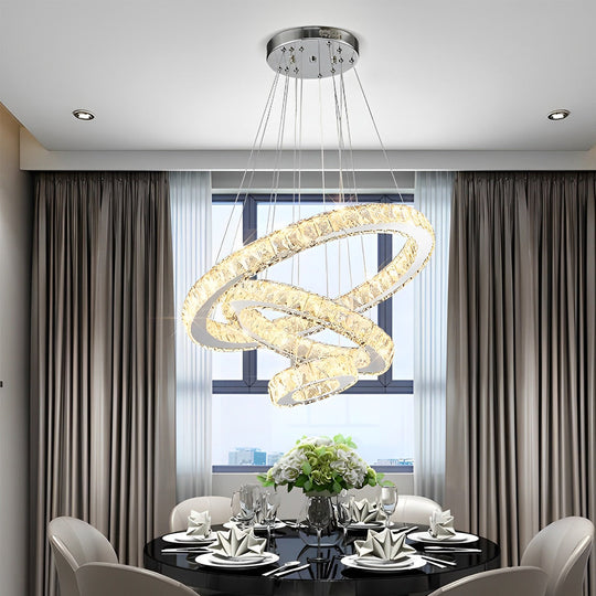 Luxury Crystal 3-Tier LED Chandelier – Geometric or Stacked Ring Pendant Light