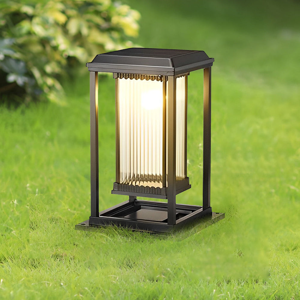 Square Black Solar LED Lawn Lights with Ribbed Glass