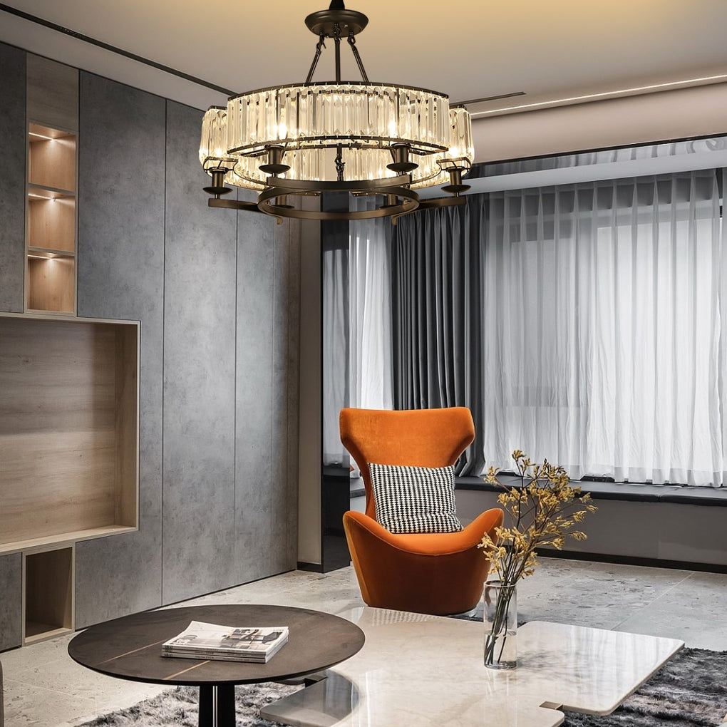 Round Metal Three Step Dimming Modern Rustic Crystal Chandelier