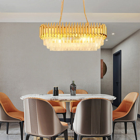 Round Oval Crystal Three Step Dimming Luxury Post Modern Chandelier