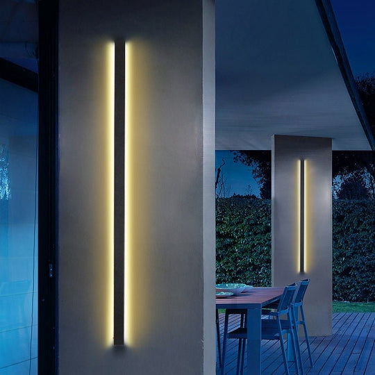 Black Long LED Linear Outdoor Wall Lights – Modern Waterproof Porch & Garden Lighting