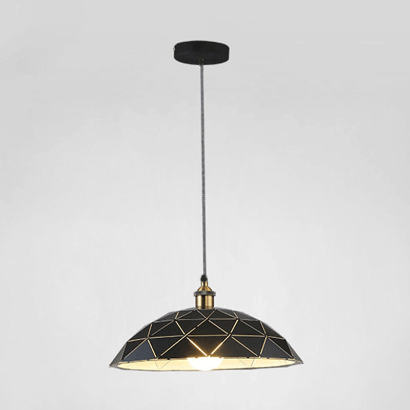 Industrial Black/White Metal Pendant Light for Living Room - 1 Light Dome Suspension Lamp, 13"/16"/19.5" Wide