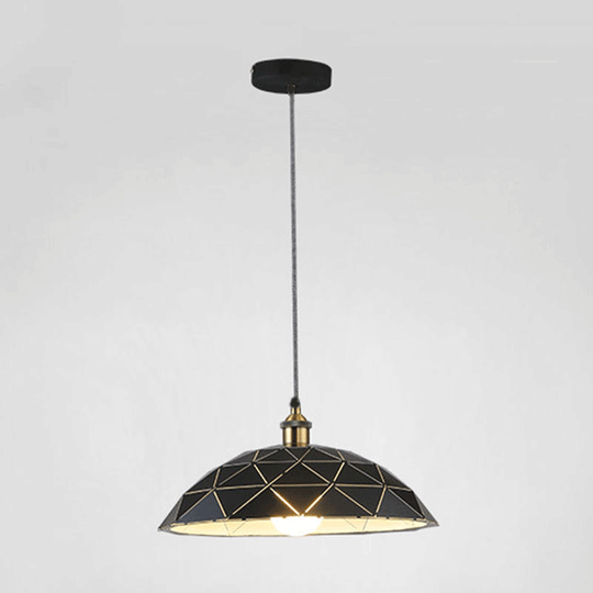 Industrial Black/White Metal Pendant Light for Living Room - 1 Light Dome Suspension Lamp, 13"/16"/19.5" Wide