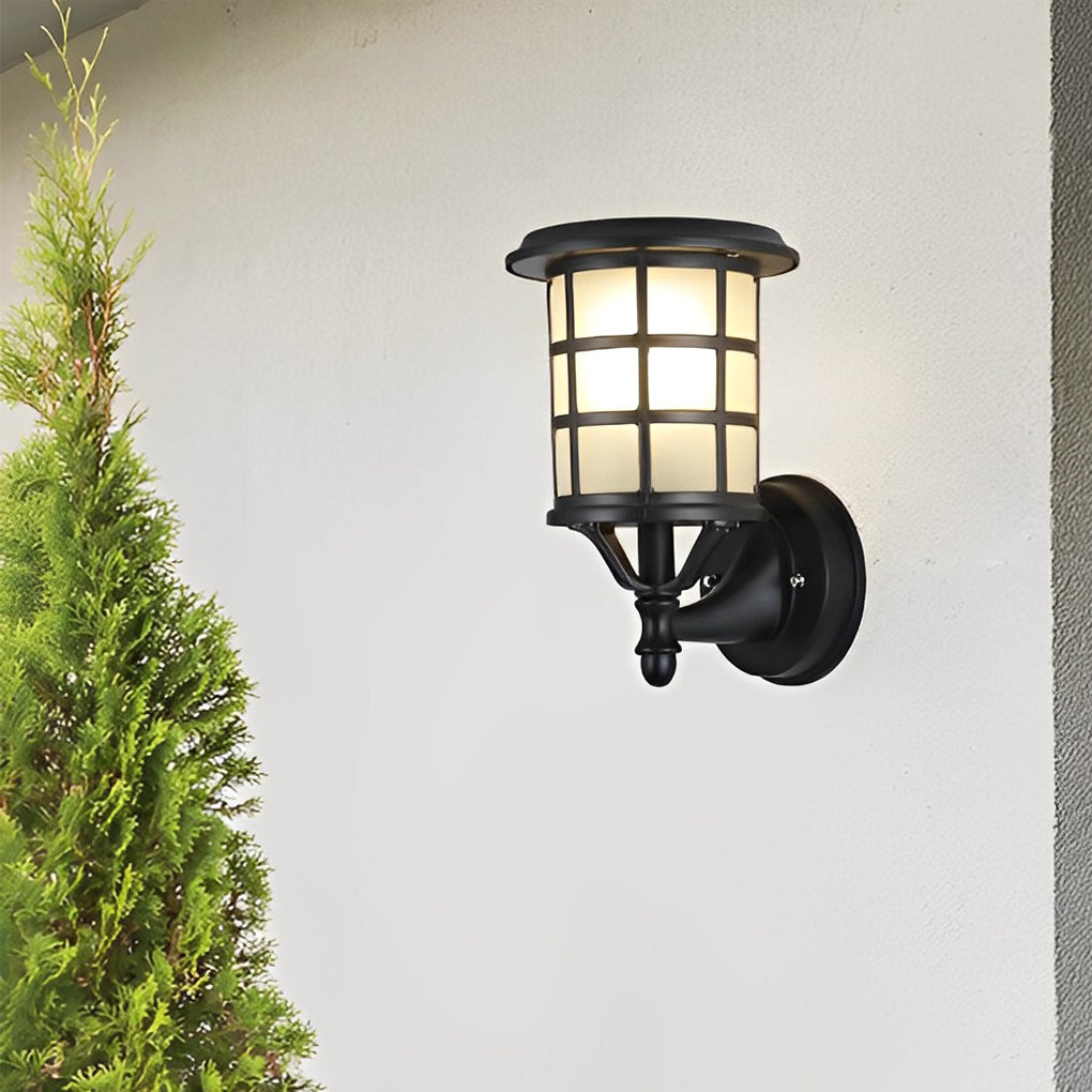 Retro Round Three Step Dimming Black Solar Wall Sconce Waterproof