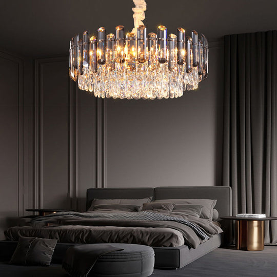 Round Oval Multi-Layer Crystal Electroplated Metal Modern Chandelier
