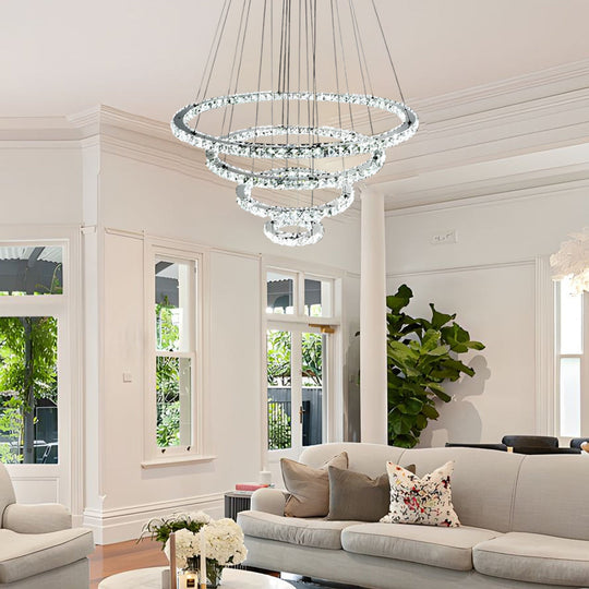 4 Rings Electroplated Crystal LED Modern Chandelier Pendant Light