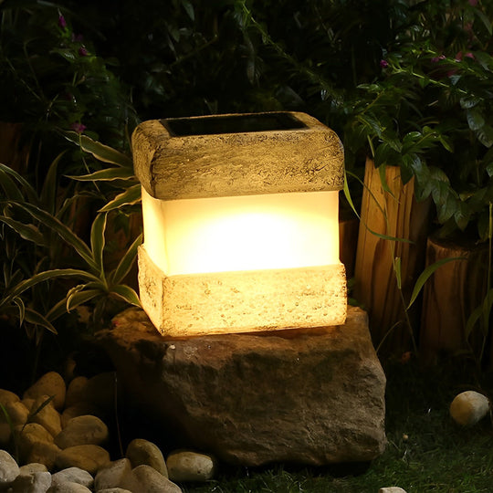 Sleek Square Resin Solar LED Garden Lamp