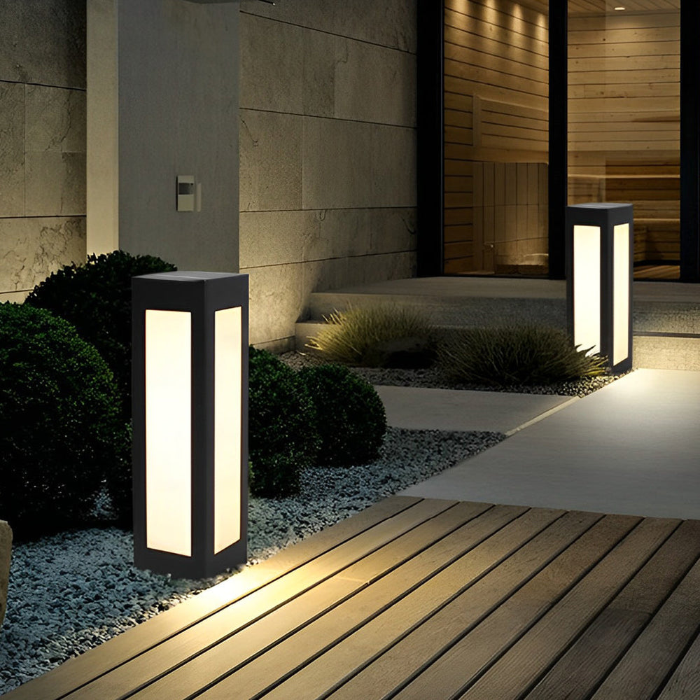 Modern Black Solar Bollard Light LED Waterproof Automatic Outdoor Lamp