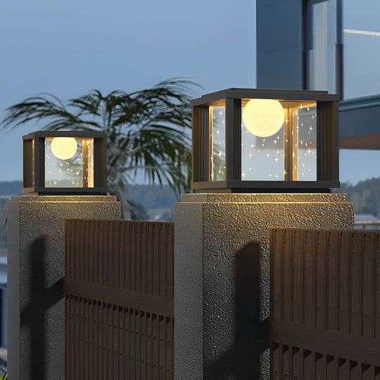 Square Crystal Glass Ball LED Waterproof Solar Fence Post Lamp