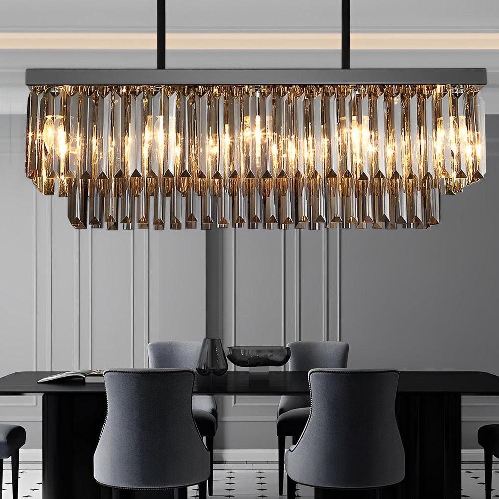 Rectangular Crystal LED 3-Step Dimming Smoke Gray Modern Chandelier