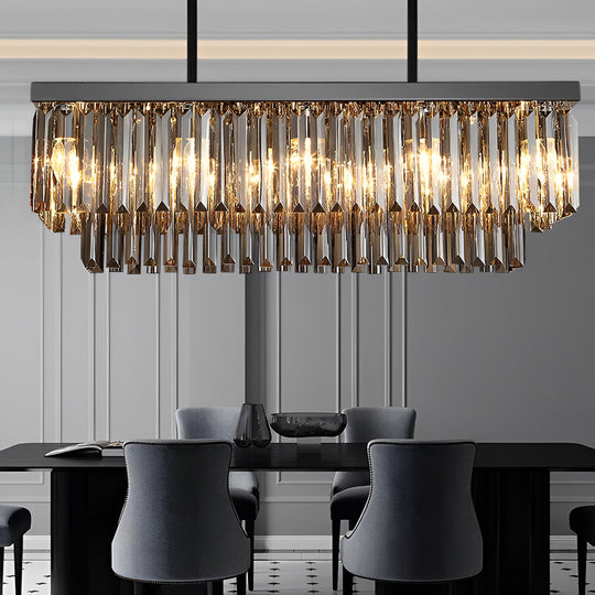 Rectangular Crystal LED 3-Step Dimming Smoke Gray Modern Chandelier