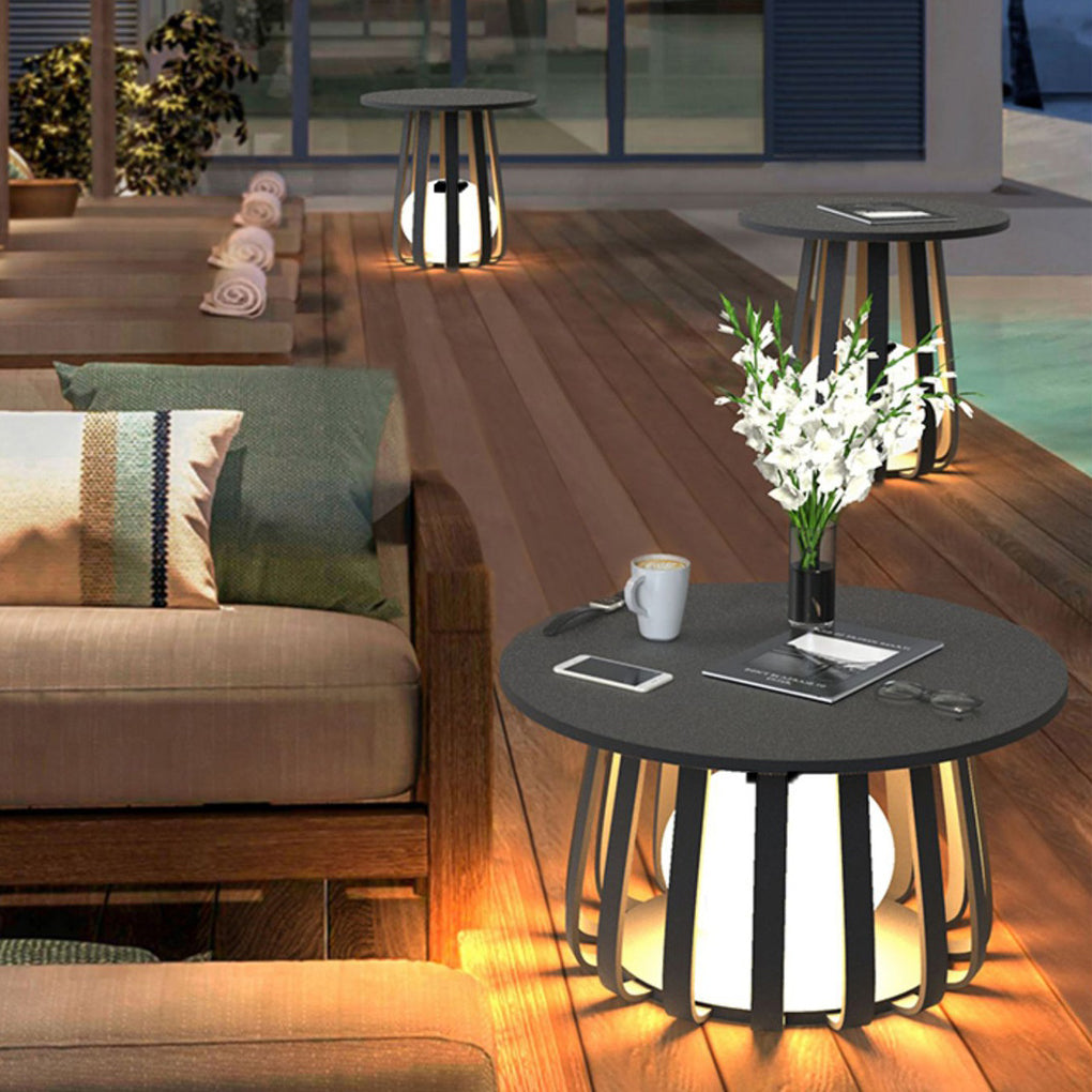 Round Waterproof RGB Iron Coffee Table Solar Outdoor Light
